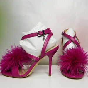 Michael Kors Women's Whitby Pom Pom Dress Sandals Size 7.5 Deep Fuchsia NWT